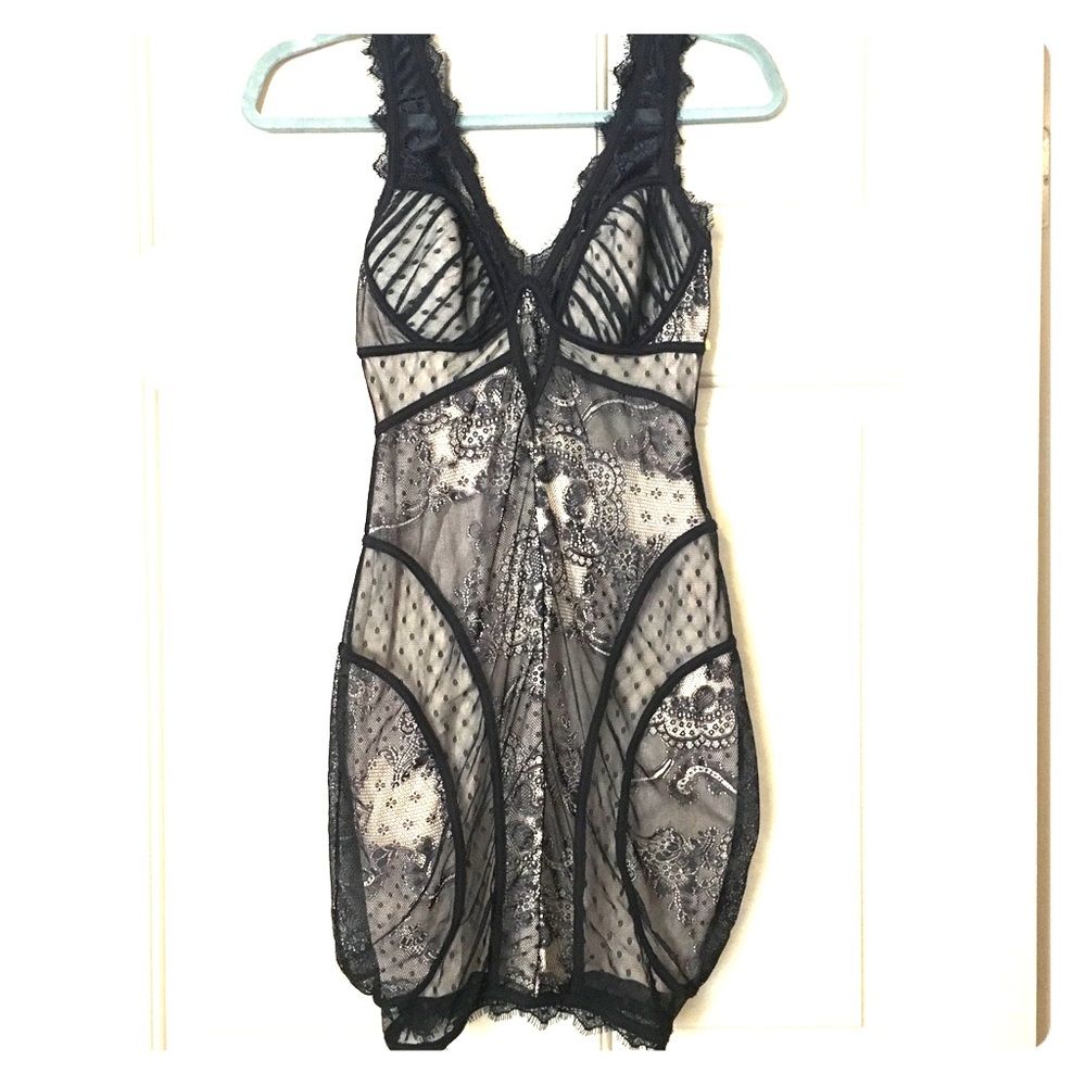 Bebe cream and black lace dress